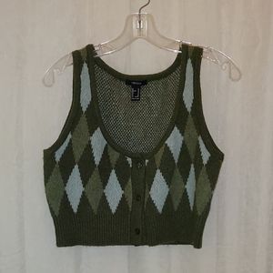 FOREVER 21 Green Argyle Button Front Sweater Vest Womens sz Med